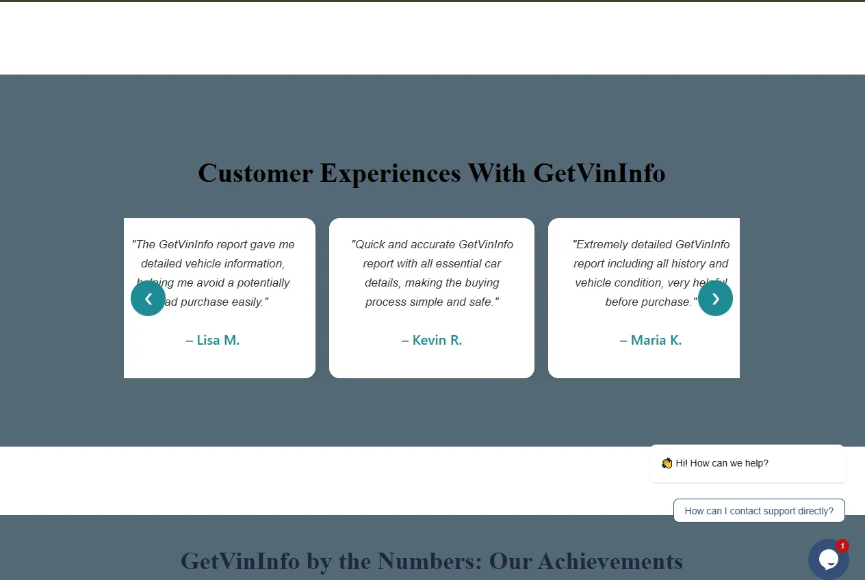 Customer reviews section of GetVinInfo car VIN lookup website by Abdul Samad